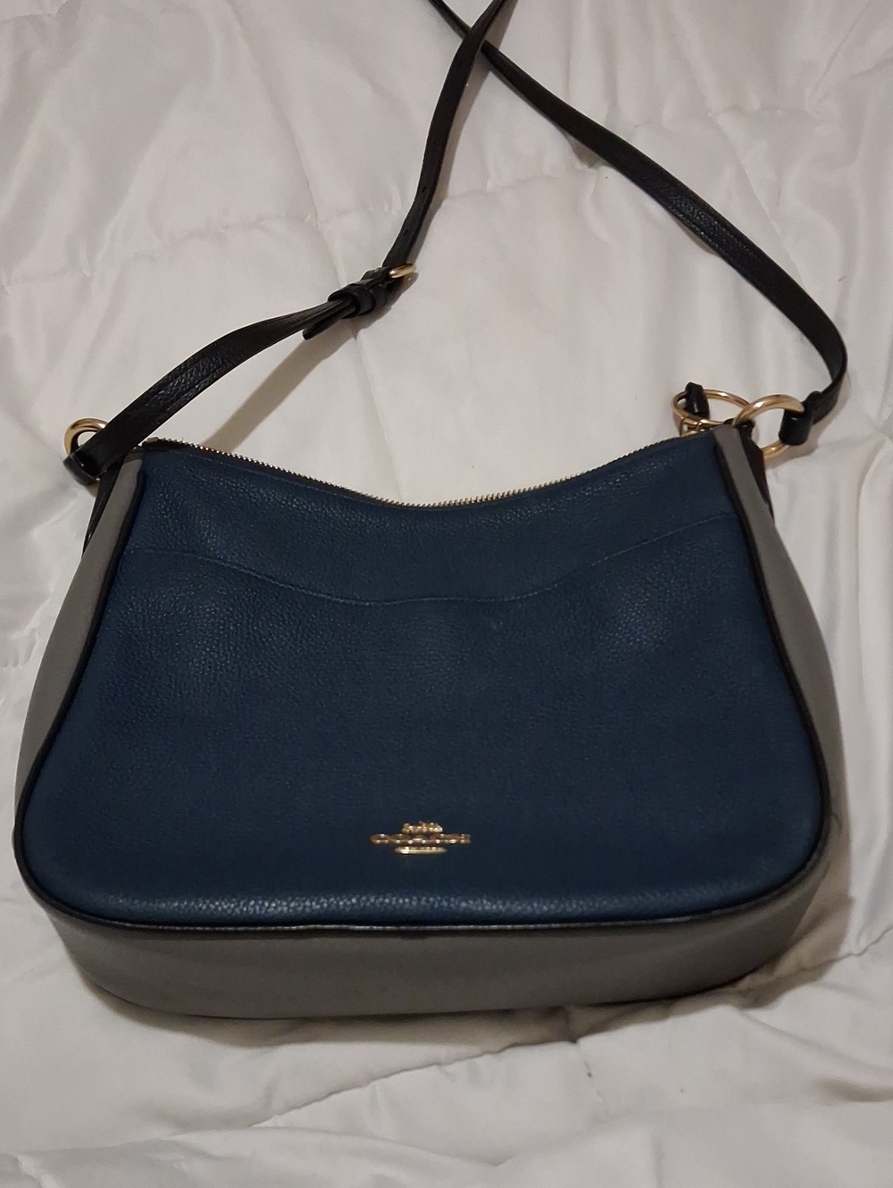 Coach Colorblock Pebbled Leather Crossbody in Teal, Gray and Black